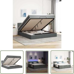 The Living Store - vidaXL Ottoman-Bett mit Matratze & LEDs Dunkelgrau 160x200 cm Stoff