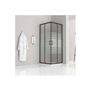 Iflair - Duschkabine mit Schiebetüren Eckdusche mit Rollensystem aus teilsatiniertem esg Glas 185cm Hoch mit schwarzen Profilen DK79 80x80 cm