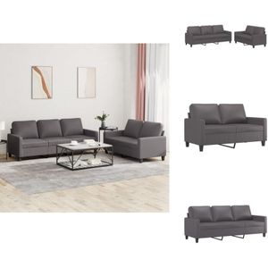 2-tlg. Sofagarnitur mit Kissen Grau Kunstleder - Couch - Wohnzimmersofa - Ledercouch - Kunstledersofa - Grau Sofa