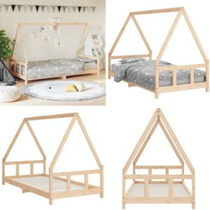 Kinderbett 90x190 cm Massivholz Kiefer - Holz Kinderbett - Kiefernholz Bett - Kinderzimmer Möbel - Jugendzimmer Dekoration - Hausförmiges Kinderbett