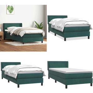 Vidaxl - Boxspringbett mit Matratze Dunkelgrün 90x220 cm Samt