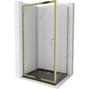 Mexen - Apia ausziehbare Duschabtrennung 140 x 80 cm, Transparent, Gold + Duschwanne Flat, Schwarz - 8