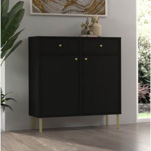 Kommode Tonkin Sideboard mit zwei Schubladen und Metallbeine Schwarz - Furnix
