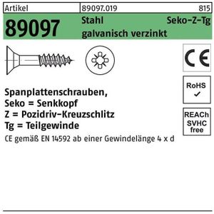 ART 89097 Spanplattenschrauben Senkkopf CE St. 5 x 120/70 -Z galvanisch verzinkt gal Zn S 200 Stk