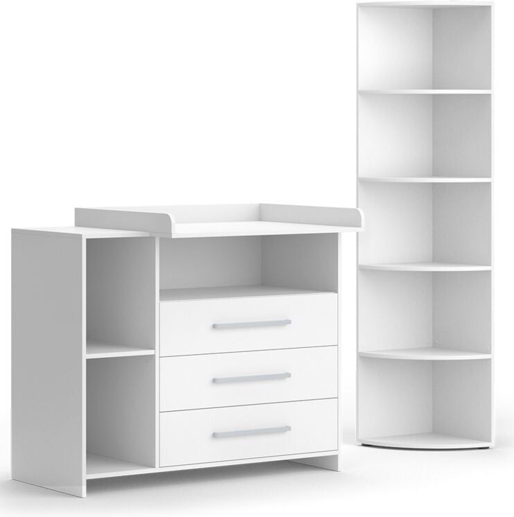 Kinderzimmer-Set Oskar, Weiß, 2 Teile, mit Wickelkommode und Spielzeugregal Vicco