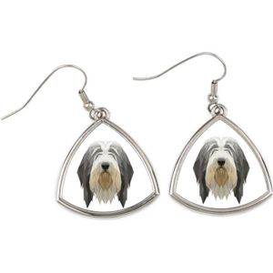 Bearded Collie, Highland Collie - Ohrringe mit Foto und Aufschrift geometrischer Hund Art-Dog