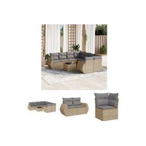 9-tlg. Garten-Sofagarnitur mit Kissen Beige Poly Rattan - Gartenmöbel - Esstischgarnituren - Outdoor Möbel - Lounge Set - Rattan Gartenmöbel - The