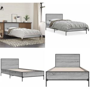 Bettgestell Grau Sonoma 75x190 cm Holzwerkstoff und Metall - Holzrahmen Bett - Doppelbett Gestell - Bettrahmen Grau - Lattenrost Bett - Boxspring