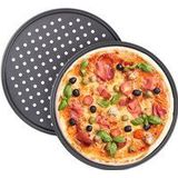Pizzablech, 2er Set, rund, gelocht, antihaft, Pizza & Flammkuchen, Carbonstahl, Knusperblech, ∅ 32 cm, grau - Relaxdays