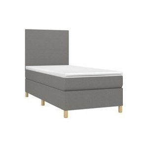 Jinlefu - Boxspringbett mit Matratze & led Dunkelgrau 100x200 cm Stoff vidaXL