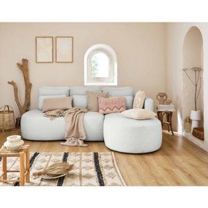 Lisa Design - Mahina - 4-sitzer ecksofa mit ecke rechts - mit schlaffunktion und bettkasten - aus bouclé-stoff - hellgrau