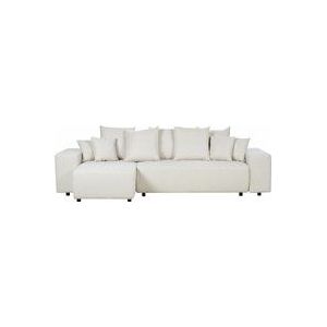 Beliani - 3-Sitzer Ecksofa Hellbeige Stoffbezug L-Förmig mit Chaiselongue Rechtsseitig Schlaffuktion Stauraum Dekokissen Wohnlandschaft Polstersofa