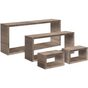 Sanitec - Set aus 4 rechteckigen Wandregalen, modernes Regal Merlino - Braun
