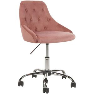 Beliani - Arbeitshocker Pastellrosa Samt Modern Chesterfield Stil Höhenverstellbar Drehbar Rollbar Home-Office Büro Arbeitszimmer Ausstattung