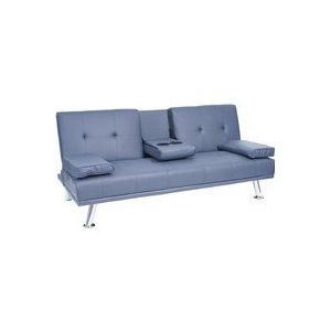 HHG - 3er-Sofa 179, Couch Schlafsofa Gästebett, Tassenhalter verstellbar 97x166cm Kunstleder, dunkelblau