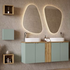 Lomadox - Badmöbel Set 6-teilig mit 140cm Waschtisch, grün und Eiche, NEWPORT-56-GREEN