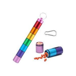 Wöchentliche Pillendose, 7-Tage-Medizinbox, tragbare, abnehmbare, wasserdichte Metalltaschen-Pillendose mit Karabiner für Pillen/Vitamine/Fischöl,