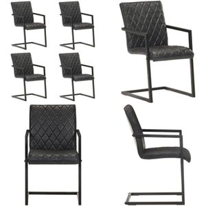 Vidaxl - Freischwinger 4 Stk. Schwarz Echtleder - Esszimmerstuhl - Lederstuhl - Freischwinger - Stuhl Schwarz - Designerstuhl - Home & Living