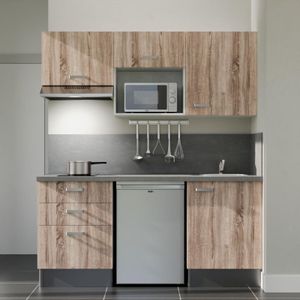 Kochnischen K20L-PT - 180 cm - Laminatplan, spüle Edelstahl, - Holzfront - betongraue Laminatplatte - Kredenzen ja + Haushaltsgeräte Edelstahl