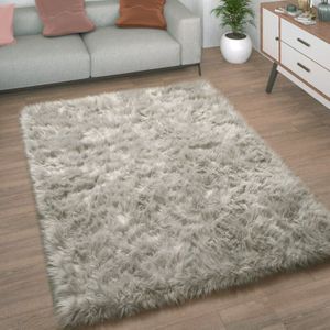 Kunstfell Fellteppich Imitat Sitzkissen Herzform Rund Verschiedene Formen, Grau 40x60 cm - Paco Home