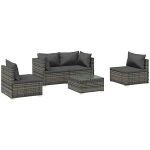 5-tlg. Garten-Lounge-Set mit Kissen Poly Rattan Grau Vidaxl