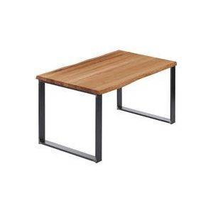 Esstisch Küchentisch Schreibtisch Couchtisch aus Massivholz, mit Baumkante 100x80x76 cm (AxBxH), Modern, Dunkel / Rohstahl mit Klarlack,