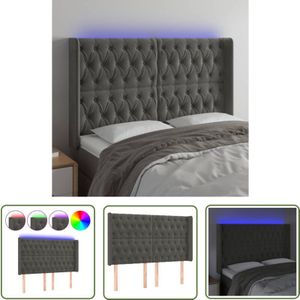 Led Kopfteil Dunkelgrau 163x16x118/128 cm Samt - Samt Kopfteil - led Beleuchtung - Bettkopf - Nachttischlampe - Wohnzimmer Deko - The Living Store