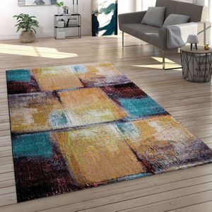 Paco Home - Teppich Wohnzimmer Kurzflor Geometrisches Muster Abstrakt Vintage Orange Türkis Rot 60x100 cm