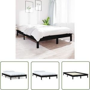 Jinlefu - The Living Store Massivholzbett Schwarz 160x200 cm Kiefer - Holzbett - Massivholzbette - Doppelbett - Kiefernbett - Schwarzes Bett