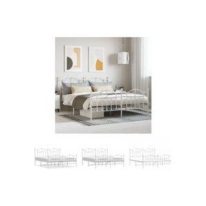 Bettgestell mit Kopf- und Fußteil Metall Weiß 183x213 cm - Metallbett - Doppelbett - Boxspringbetten - Bettgestell - Weißes Bett - The Living Store