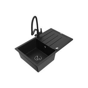 Bruno 1 Becken-Granitspüle mit Abtropffläche und Mischbatterie Duo, Schwarz - 6513-77-671701-7 - Mexen