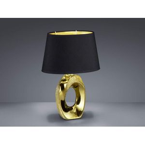 Meinewunschleuchte - Kleine led Tischleuchte Keramik Gold - Stoffschirm Schwarz, Höhe 33cm