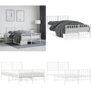 Bettgestell mit Kopf- und Fußteil Metall Weiß 120x200 cm - Metallbettfassungen - Weißes Bettgestell - Doppelbett Gestell - Boxspring Rahmen
