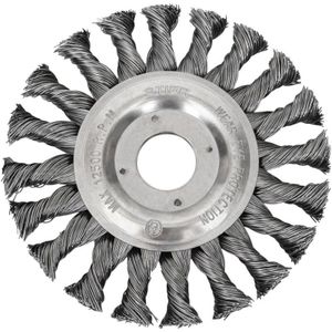 Rundbürste 115 mm für Winkelschleifer, Bohrung 22,2 mm, gezopft, Stahl, Drahtbürste, Winkelschleifer Bürste, Schleifbürste, Topfbürste