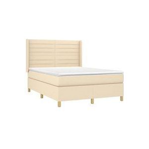 Jinlefu - Boxspringbett mit Matratze & led Creme 140x190 cm Stoff vidaXL