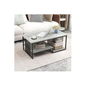 Goplus - Couchtisch Marmor Optik, Kaffeetisch mit Ablagen & Metallgestell, Sofatisch Wohnzimmertischfür Büro & Wohnzimmer, 110 x 60 x 45cm, Grau
