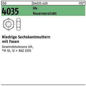 Sechskantmutter ISO 4035 niedrig m.Fasen M 24 Automatenstahl feuerverzinkt