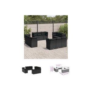 12-tlg. Garten-Sofagarnitur mit Kissen Schwarz Poly Rattan - Gartensorte - Outdoor Möbel - Lounge Set - Gartenlounge - Rattan Sofa - The Living Store