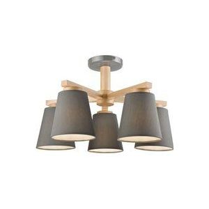 Lamkur Lighting - Lamkur Ellie Halbbündige Deckenleuchte mit mehreren Armen, Stoffschirme grau, 5x E27