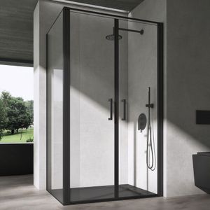 Duschkabine Duschabtrennung 90x90x195cm Eckdusche schwarz ESG-Sicherheitsglas Klarglas inkl. beidseitiger Easy-Clean-Beschichtung Ravenna66