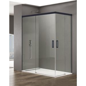 Basic Duschkabine 2+2 ohne Bodenprofil 5 Farben 2 Glasarten 6mm in Aluminium Schwarzes-profil 100x70 cm Transparentes glas - Allstone