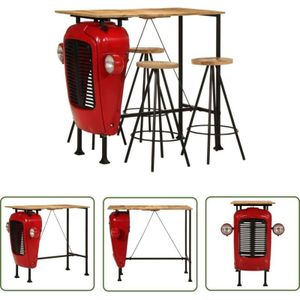 The Living Store - 5-tlg. Bar-Set Massivholz Mango - Holzbartisch - Barhocker - Kücheninsel - Industrielles Design - Landhausstyle