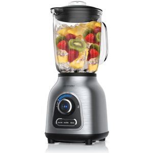 Arendo - Standmixer Edelstahl, 1400 Watt, Glas Smoothie Mixer / Maker Ice Crush Funktion Milchshaker, 1,75 Liter Glasbehälter, Silber/Schwarz