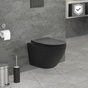 Ml-design - ecd Germany Hänge-WC kurz, spülrandlos mit Nano-Versiegelung, Schwarz matt, Wand-WC mit WC-Sitz abnehmbar aus Duroplast Softclose