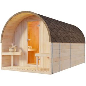 Finntherm - Fasssauna ScandiPod Deluxe Fasssauna 2 Sitzbänke aus Holz , Sauna mit 42 mm Wandstärke, Außensauna mit Montagematerial Naturbelassen