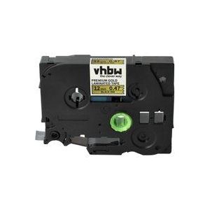 1x Schriftband-Kassette kompatibel mit Brother pt E110, D610BTVP, D800W, E110VP Etiketten-Drucker 5m x 12mm Schwarz auf Premiumgold, Laminiert - Vhbw