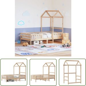 Massivholzbett mit Dach 80x200 cm Kiefer - Kinderbett - Holzkinderbett - Kiefernholzbett - Jugendbett - Schlafplatz - The Living Store
