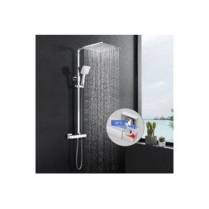 Meykoers - Duschset Duscharmatur mit Thermostat, Duschsystem Duschsäule Brausegarnitur Brauseset Eckig mit Duschstange, Duschkopf, Handbrause und