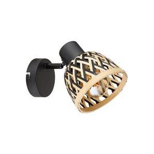 Globo Lighting - Wandlampe Bohostil Wohnzimmerlampe braun Wandstrahler Bambus, Wandleuchte Schirm Geflochten Spot verstellbar, Metall schwarz, 1x