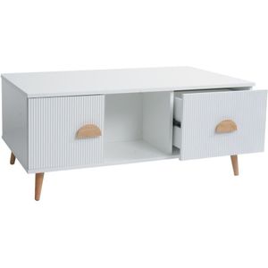 HHG - Couchtisch 691, Beistelltisch Sofatisch, Schubladen Türen Fächer 3D-Design Melamin Holz, 43x100x60cm weiß